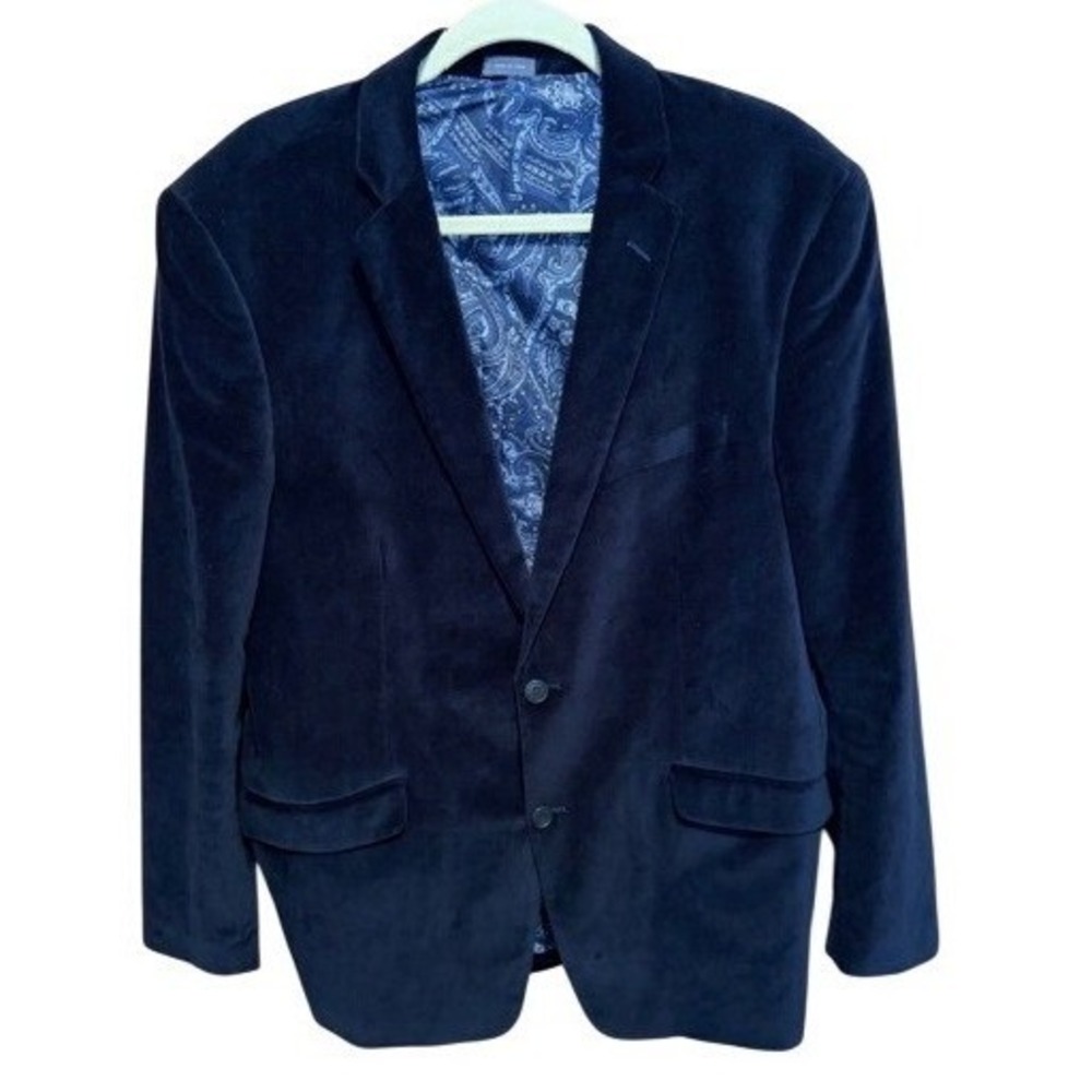 Madison Modern Fit Navy Blue Velvet Blazer Sport Coat Jacket Men Size 42L